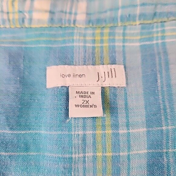 J Jill Love Linen 100% Linen Button Front Shirt Womens 2X Short Sleeve V Neck - Picture 3 of 10